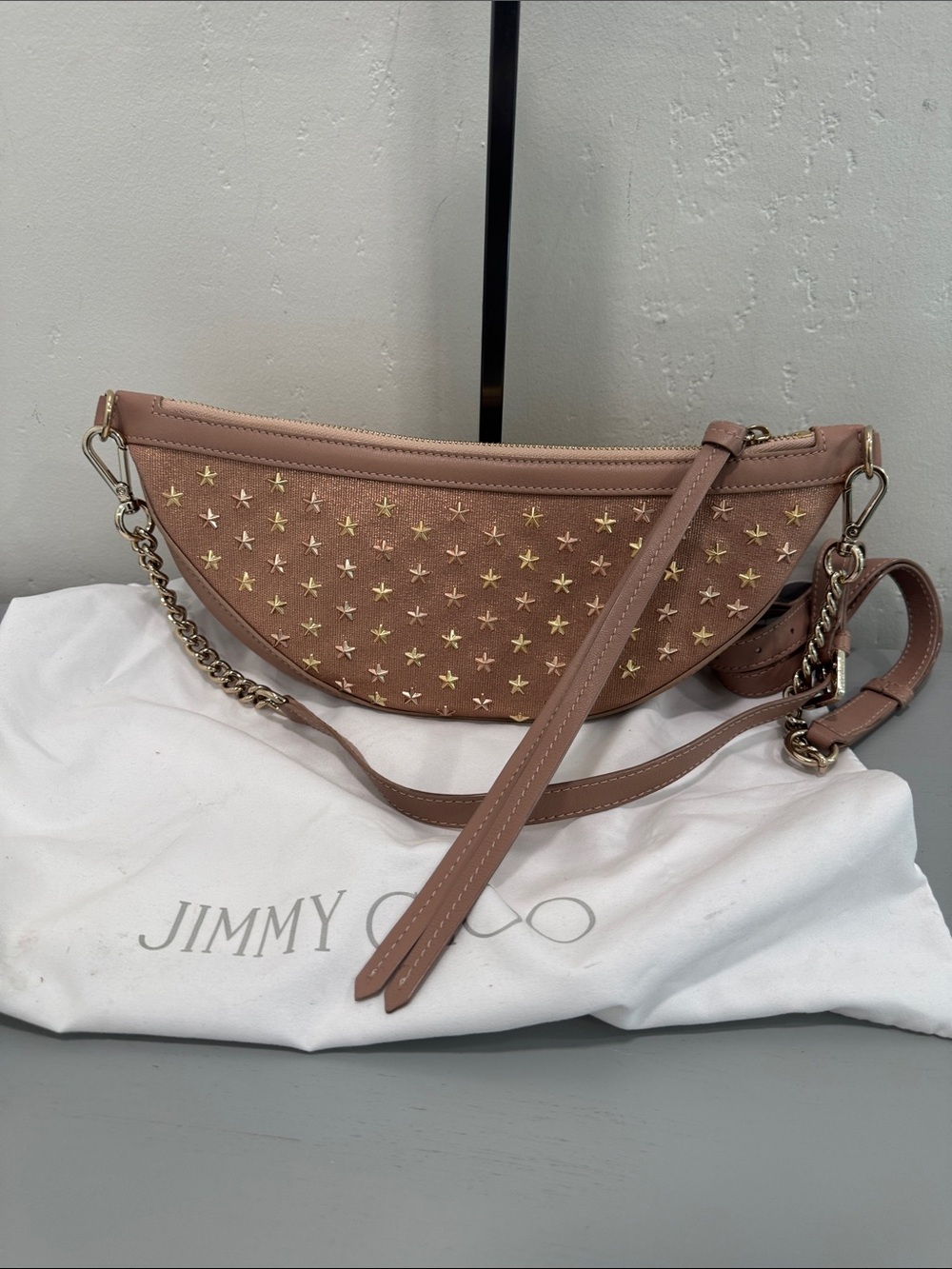 Jimmy Choo Dusty Pink Star-Embellished Leather Crossbody